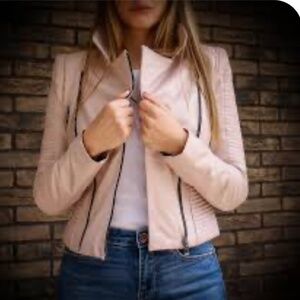 Moto jacket 100% Leather Blush/Pink sz 2